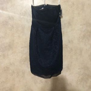 Strapless lace navy dress
